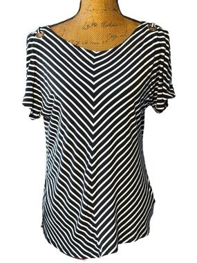 Cable & Gauge black and white chevron striped short sleeve top Women’s M | E